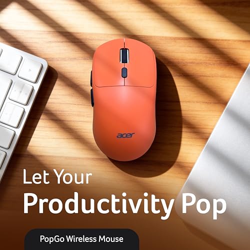 Image of Acer PopGo Wireless Mouse | 2.4G + BT5.4 Dual Mode | 500mAh Rechargeable Battery | Adjustable DPI up to 6400 | Silent Click | 6 Buttons+Scroll Wheel | 10m Range | Windows & Mac Compatible - Orange