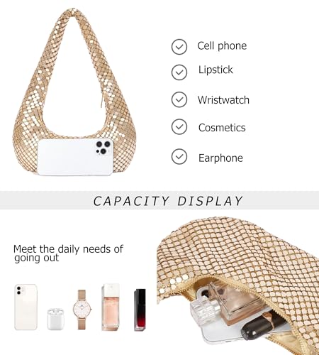 Image of Sweetovo Sequin Evening Bag, Sparkling Hobo Clutch Underarm Purse Women | Aluminum sequin mesh, zipper closure and underarm hobo shape hold phone, keys and makeup for clubs, proms and weddings