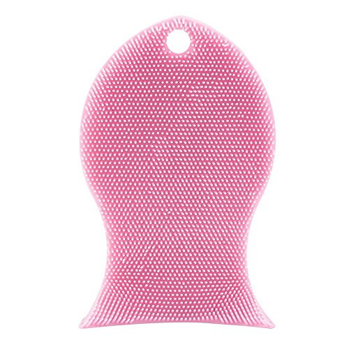 Steellwingsf Fish Shape Silicone Dish Washing Kitchen Tools and Gadgets,Antibacterial Cleaning Scrubber Pad - Pink
