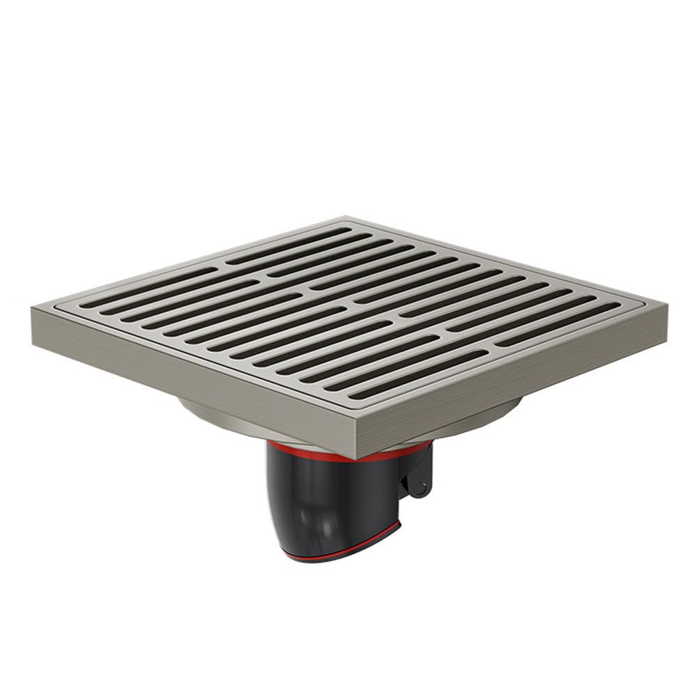 XBTGS Válvula de drenaje de latón a rayas antiolor para desagüe de ducha, desagüe de cocina, baño, lavandería, baño, desagüe de suelo para hoteles familiares, negro mate, 10 x 10 cm, níquel cepillado