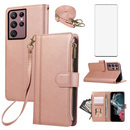 Housse Samsung S22 Ultra en cuir avec fermeture éclair chic et bandoulière