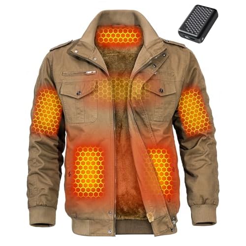 Wulcea Graphene Heated Jacket for Men 12V Fast Charge 18400mAh Large Capacity 3X-Large Khaki