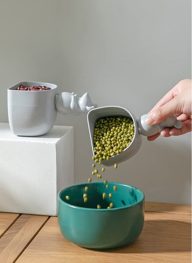Mouse-Shaped Pet Food Scoop - Durable Dry Food Scooper For Dog, Cat & Bird Food - Grey Measuring Cup With Cute Handle Design
