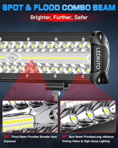 Ledkito 12+4IN LED LIGHT BAR WITH ROCKER SWITCH 12 Inch Led Light Bar And 2Pcs 4 Inch Led Pods With Rocker Switch 16Awg 3 Lead Wiring Harness Kit Off Road Light Bar Spot Flood Combo Triple Row Light Bar For Utv Truck Tractor thumb #4