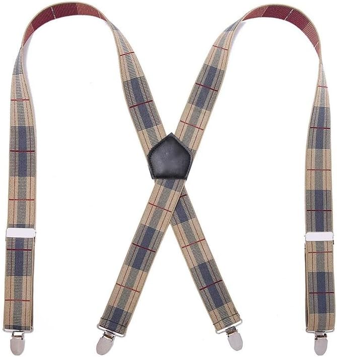 Leather Accessories Casual Business Suspenders Strong Four-Clip Plaid Suspender for Men