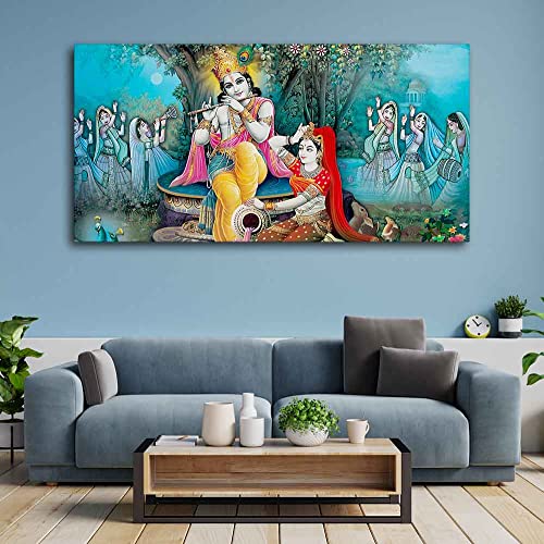 Image of VIBECRAFTS Canvas Paintings for Living Room Drawing Room Hindu Radha Krishna Canvas Wall Painting Fitted With Wooden Frame For Home | Office | Living Room | Gift (PTVCH 2494)