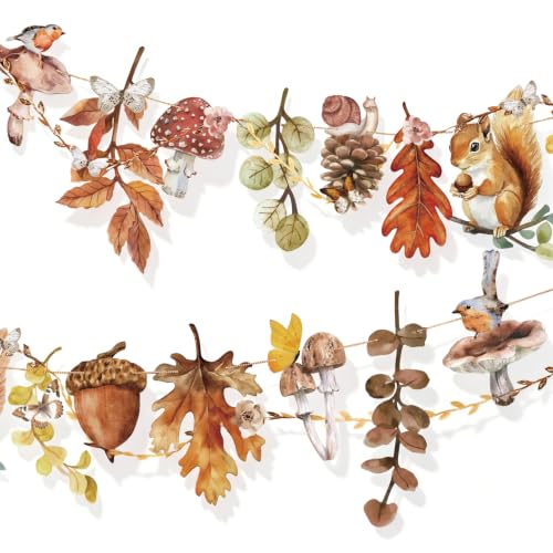 Image of Fall Autumn Hanging Decorations - 1Pcs Mushroom & Fallen-Leaves Fairy Tale Paper Banner Bunting