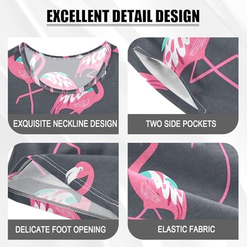 ALAZA Flamingo Bird Black Pajamas Set Short Sleeve Cotton Sleepwear Summer Pjs 2 Piece 5-14Y4