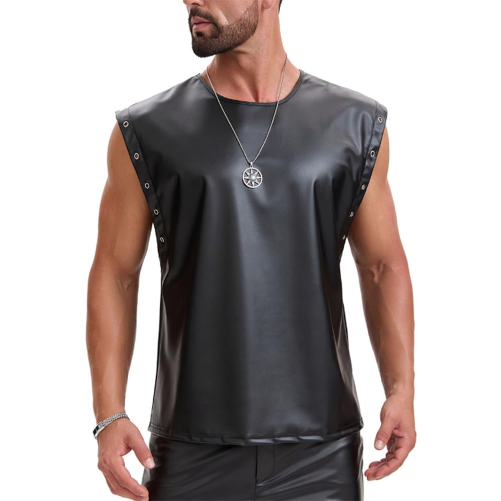 Chaleco de piel PU mate premium musculosa con ojales decorativos