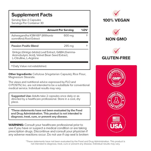 O Positiv URO Vaginal Moisture & Mood – Formulated to Support Vaginal Moisture, Mood & Relaxation – with KSM-66® Ashwagandha, Ginkgo Biloba, Mucuna pruriens, and GABA – 30 Servings - Image 6