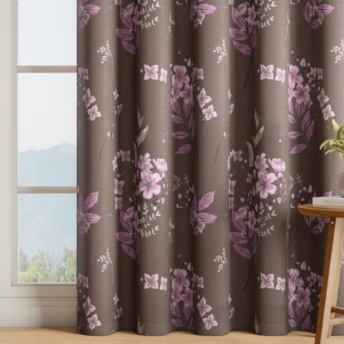 Image of Wakefit Printed Blackout Long Door Curtains 9 Feet | Set of 2 | Upto 99% Room Darkening | Double Layered Fabric | Thermal Insulated & Noise Reducing Curtains for Living Room| Floral Brown