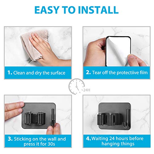 Image of homeasy Broom Holder Wall Mount 4Pcs, Self Adhesive Mop Broom Hanger Black