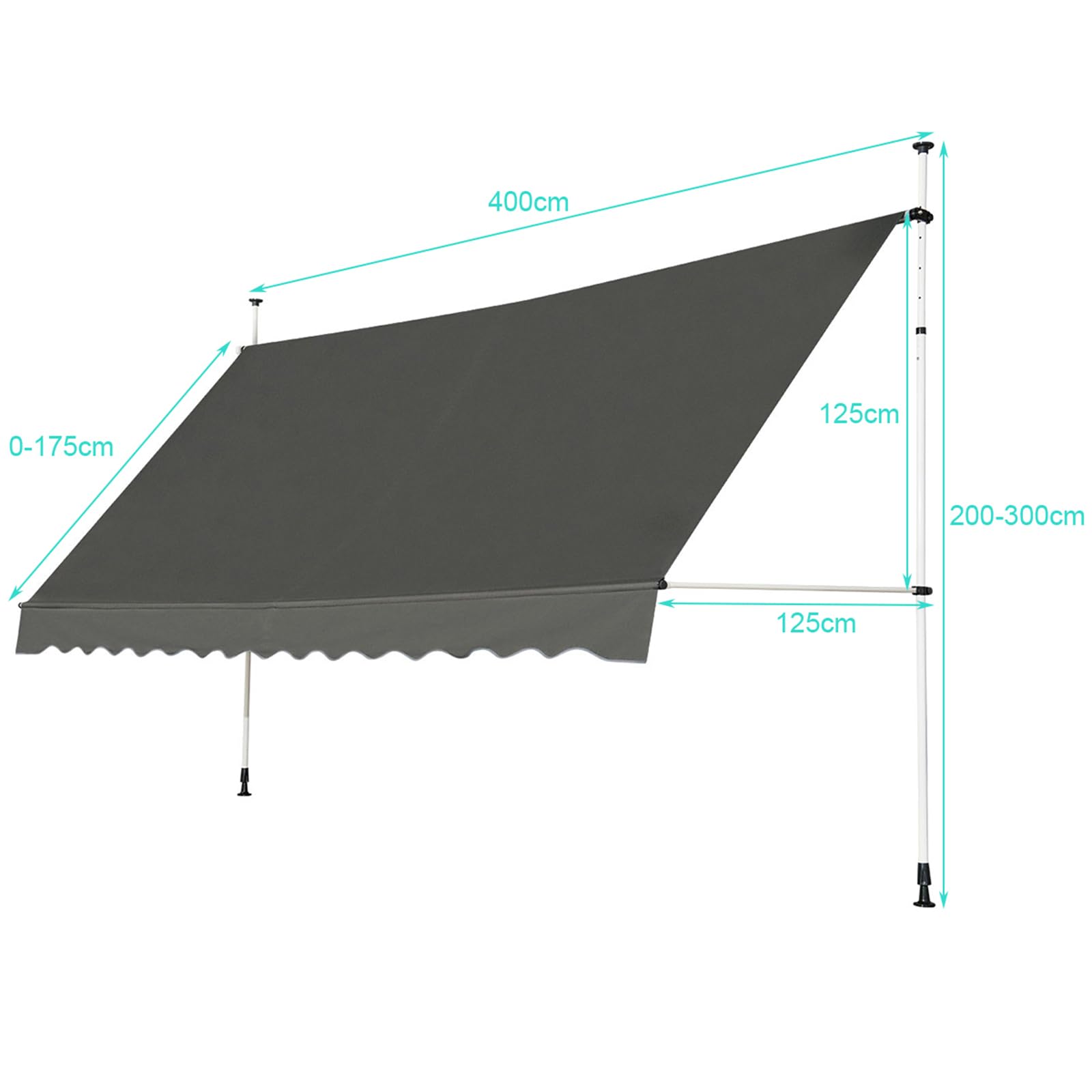 HOMASIS Toldo de Pinza protección Solar Regulable en Altura, sin taladrar, toldo de balcón con manivela, protección UV, toldo de Brazo Invisible para balcón, terraza (Gris, 4m)