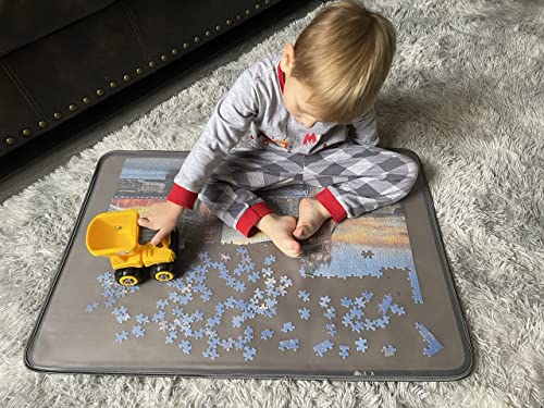 Kidoodler Jigsaw Puzzle Board with Cover & Sorting Trays | 33x22 Portable Puzzle Mat for 1000 pcs with 4 Foldable Sorting Trays | 4mm Reinforced Hardboard | Non-Slip Surface | Blue