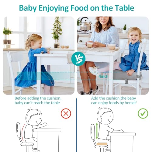 Image of Toddler Booster Seat for Dining Table, Stronger Support Non-Slip Bottom Booster Seat for Kitchen Chair 2 Adjustable Straps Portable Travel and Home Increasing Booster Cushion Kid Baby(Grey)