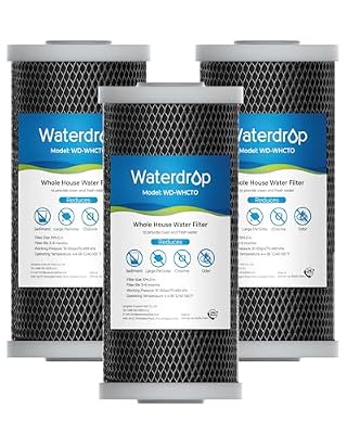 Waterdrop Whole House CTO Carbon Sediment Water Filter Cartridge Replacement for GE® FXHTC, GXWH40L, W10-PR, Culligan® RFC-BBSA,10"X4.5", 5 Micron, 3Pack