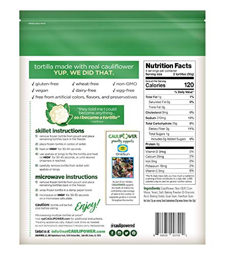 CAULIPOWER Original Cauliflower Tortillas | Certified Gluten-free | Non-GMO | Frozen | 32 Pack
