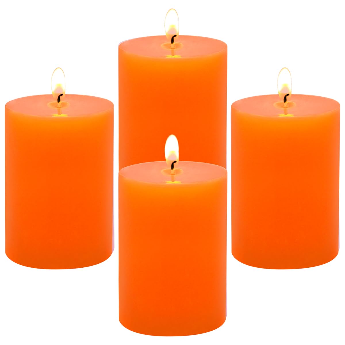 Unscented Orange Pillar Candles, Small 2x3 Inch Dripless Tapered Fall Column Candles for Thanksgiving Day Home Party Holiday Celebration, 24 Hour Burning, Set of 4