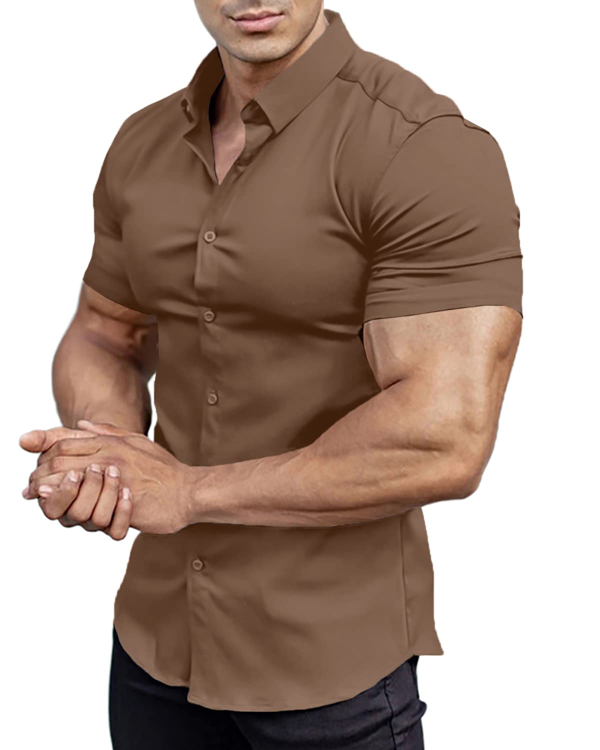 AnnystoreCasual Men's Muscle Fit Dress Shirts Short Sleeve Athletic Fit Button Down Shirts