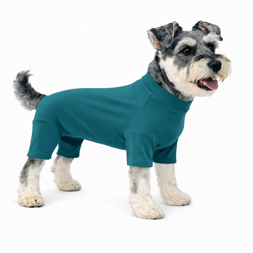 Lovelonglong Dog Full Bodysuit – Stretchy Yoga Fabric 4-Leg Dog Pajamas, Breathable & Lightweight Dog Onesie for Indoor & Outdoor, Shedding Control & Travel Wear Teal Green M