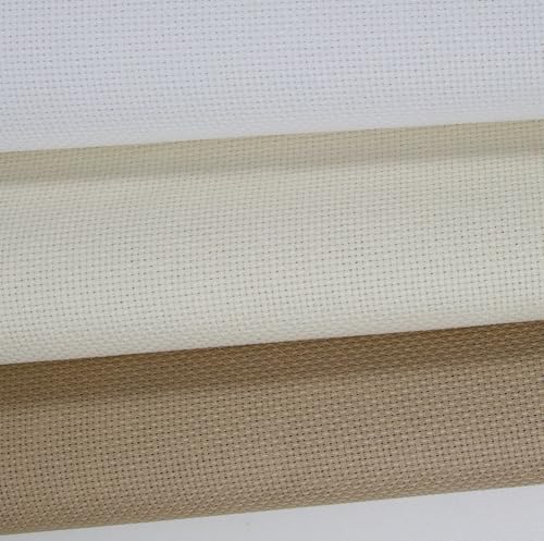Image of KCS 3 pc of 15 inch x 18 inch(38cmx45cm) Counted Cross Stitch Cotton Aida Cloth Needlework Rolled Fabric Box,16CT,White+Cream+Khaki