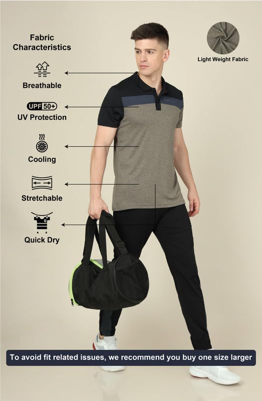 Image of TECHNOSPORT Men's Polo Neck Colorblock Half Sleeve T-Shirt - (MTP741 PRNT)
