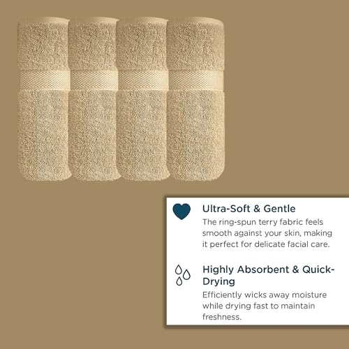 Image of Sulfar 100% Combed Cotton, Quick Drying Highly Absorbent, Luxury Hand Towel Set (Pack of 4, 40 X 70 cm) Bleach Sand