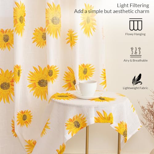 Image of HOMEMONDE 6 Feet Window Sheer Curtain - Sun Flower Printed Transparent Panel with Eyelet for Living Room, Bedroom Decoration, Single Piece - (Multicolor, 72 Inch)