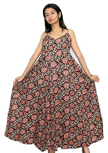 Image of JAIPUR HAND BLOCK Cotton Sleeveless Long Flared A Line Dress|Gown (S00063)