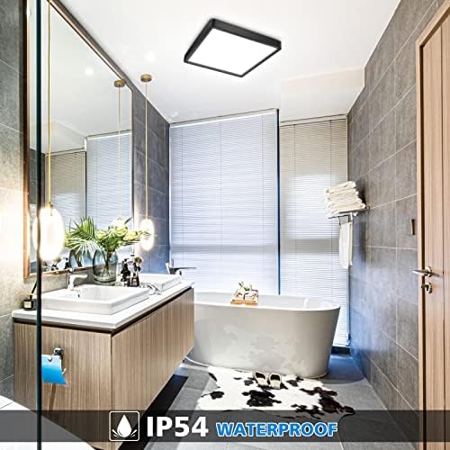 Defurhome LED Ceiling Light,18W 1500LM,100W Equivalent,5000K Daylight White,Waterproof IP54,Flush Mount, Square Modern Ceiling Light for Bathroom,Kitchen,Office,Hallway,Bedroom,22cm(Black)