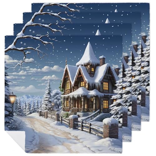Servilletas de Tela Navidad Invierno Escena Feliz 4 Pzs miniatura 1