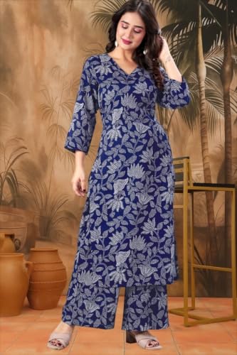 Image of MS VHCK ENTERPRISE Women's Rayon Straight Printed Kurta with Palazzo