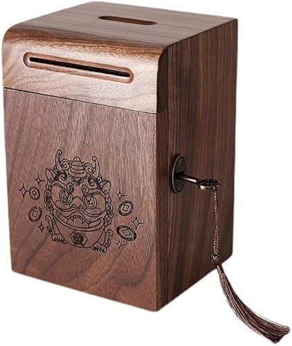 Nozuma 手作り防湿コーティング木製貯金箱 キーロック付き安全ロック 大容量 北欧モダンデザイン ブナ材 紙幣収納ボックス 目詰まり防止小物入れ ギフト用