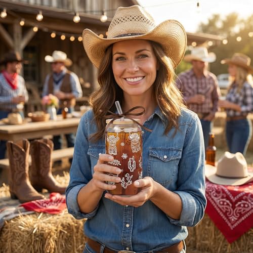 Celebloom Highland Cow Gifts for Women, Glass Cups with Lid and Straw - image 3
