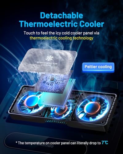 Image of Adjustable Laptop Cooling Stand with Detachable Thermoelectric Cooler, 360 Rotation Base, Solid Carbon Steel, 20Db Ultra-Quiet, 2-Power Peltier Cooling Pad for Laptop up to 16-inch