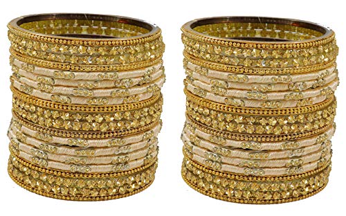 Image of NMII Glass and Silk Thread Zircon Gemstone Bangle Set For Women /Girls