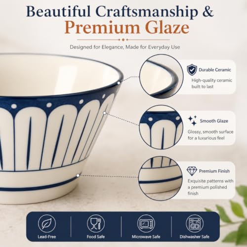 Image of Ceamic Bowl Set of 6, Microwave Safe Dinner Bowls, BPA & Lead-Free Stoneware Serving Bowls, Chip Resistant Floral Bowls for Snacks, Rice, Fruits & Salad, Elegant Kitchenware for Dining Gifting