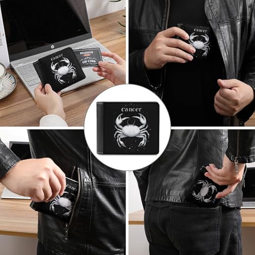Zodiac Sign C-ancer Slim Men's Bi-fold Wallets with 6 Card Slot Leather Travel Purse Coin Clip3