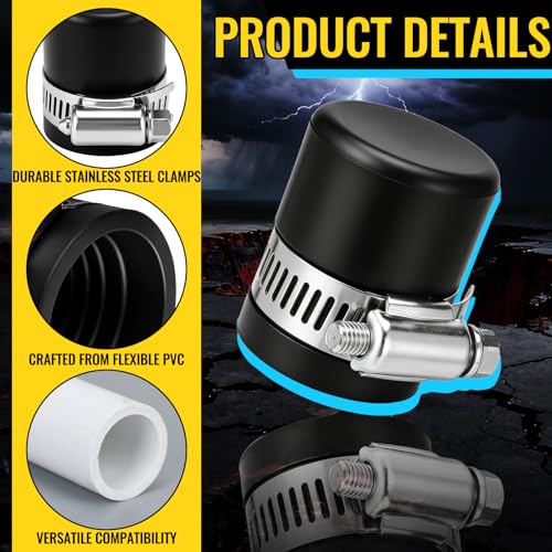 Image of 6 Pack 1-1 /2 Inch Flexible PVC Pipe Cap with Stainless Steel Clamps - Black Durable End Caps for Drainage, Wastewater & Vent Pipes, Above /below Ground Use