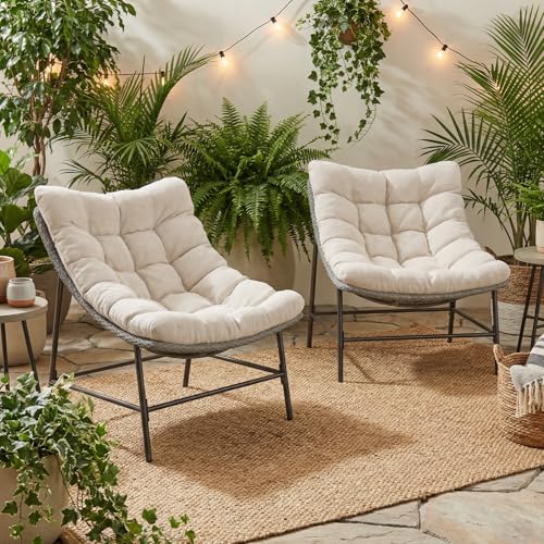 Sophia & William Outdoor Papasan Chairs with Cushion and Frame Comfy Patio Chairs Oversized Padded Lounge Chairs Set of 2 350Ibs Capacity Indoor & Outdoor Use