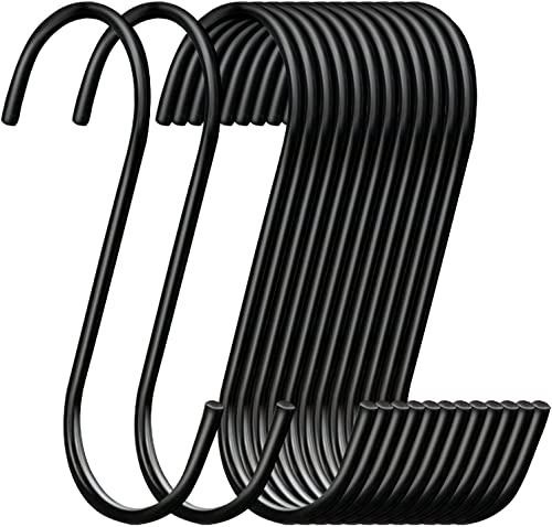 Image of S Shaped Hanging Hanger Hooks for Kitchen Cutlery, Bathroom, Office, Pan, Pot, Coat, Clothes, Bag, Plants, Wardrobe, Work Shop, Garden Pots Hook Hanging 3.75 Inch Length, 4mm,Black(Pack of 12)