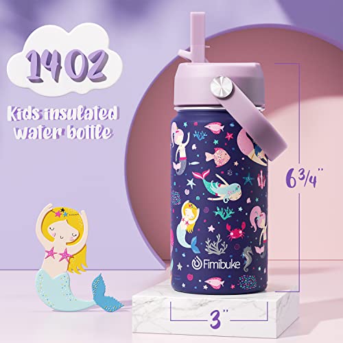 Fimibuke Kids Insulated Water Bottle - 14Oz Bpa-Free 18/8 Stainless Steel Travel Tumbler Double Wall Vacuum Leak Proof Kids Cup With Straw Metal Water Bottle For School Boys Girls(1 Pack, Mermaid) #TOP1