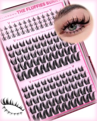 Bunny Lash Clusters Manga Eyelash Clusters with Spikes 8-16mm Natural Lash Extensions Wispy Eyelash Extensions with Fairy Bottom Cluster Lashes 5-6-7mm