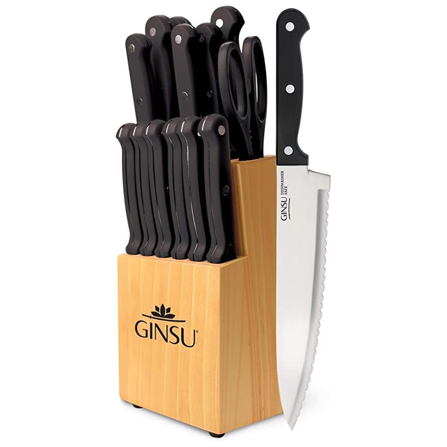 GINSU-KIS-KB-DS-014-2-Kiso-Dishwasher-Safe-Black-14-Piece-Knife-Set-With-Natural-Block-9W-x-15H-x-5D-Black Ginsu Kiso 14-Piece Black Knife Set with Natural Block - Dishwasher Safe and Always Sharp