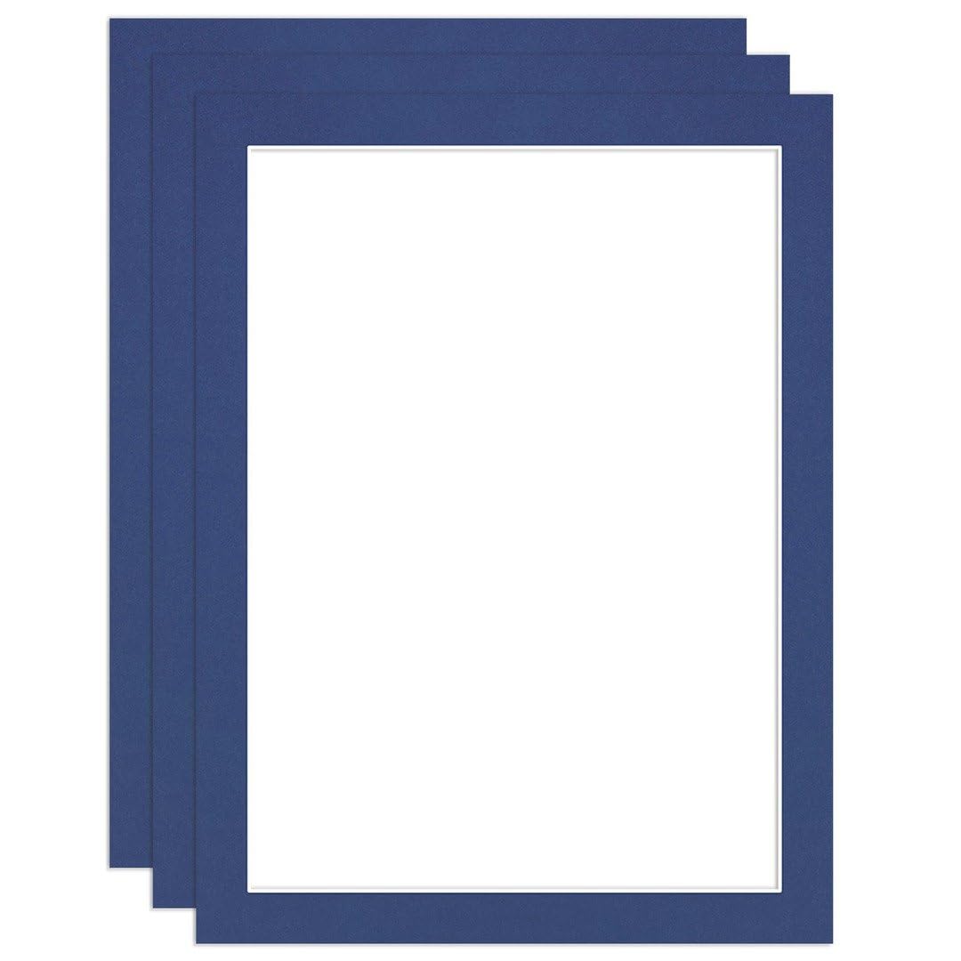 Procut Global 8x6" Blue Picture Mounts to Fit 7x5" Aperture - Precision Cut Cardboard Photo Mount - Ideal for Frames, Prints, Artwork & Certificates - Sizes & Colours Available - 3 Pack