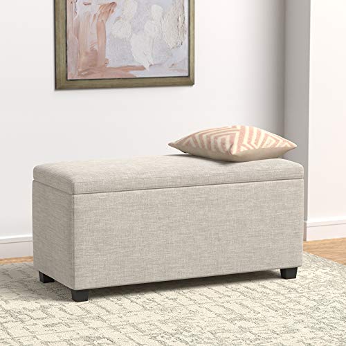 Image of Amazon Basics Upholstered Storage Ottoman Bench with Soft Close Lid, Child-Safety Hinge, No Assembly Required, 35.5 inchW x 16.5 inchD x 17 inchH, Beige