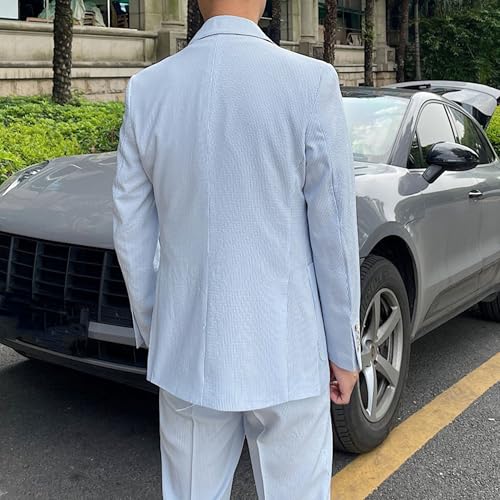 Summer Suit for Men Pinstripe Casual Classic Fit 2 Piece Seersucker Suit4