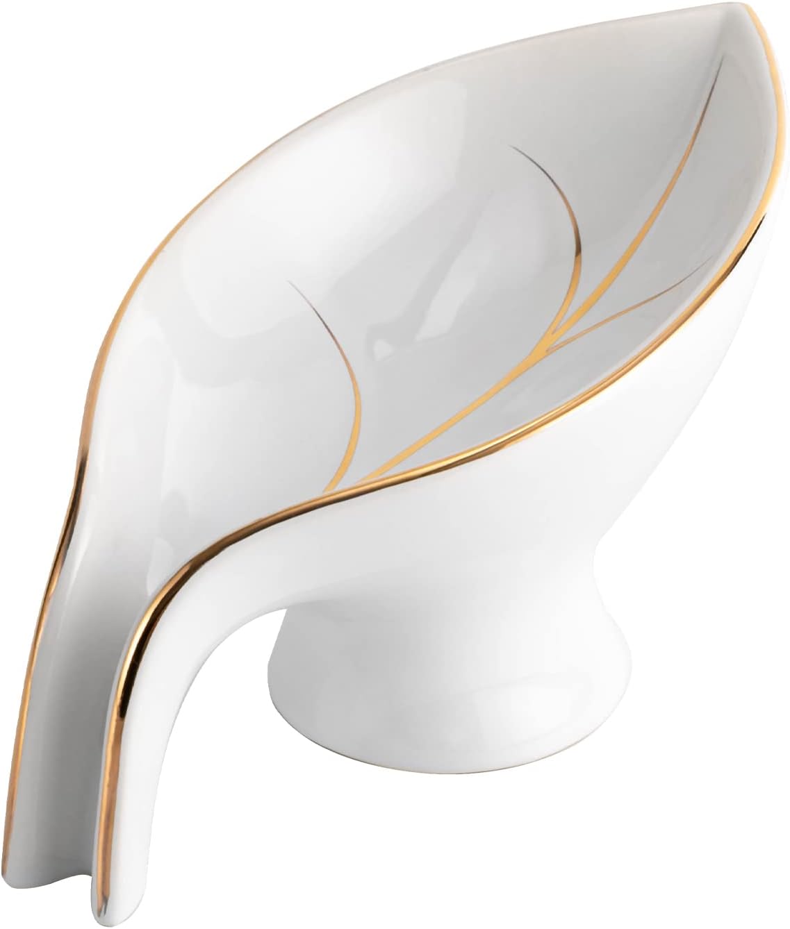 Ceramic Soap Dish, Soap Holder Self Draining Leaf Shape Soap Dishes, Premium Ceramic Soap Holder Extend Soap Life for Shower,Kitchen,Bathroom,Bath Tub (White)