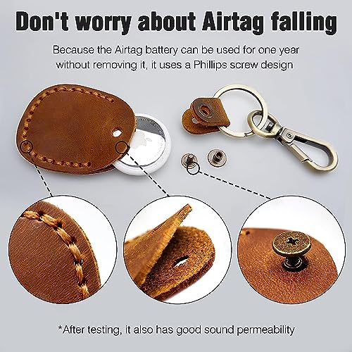 Genuine Leather AirTag Keyring Holder for Apple AirTags. Anti-Lost, Anti-Scratch Secure Key Ring Case for Key Pet Collar, Bag - Image 4