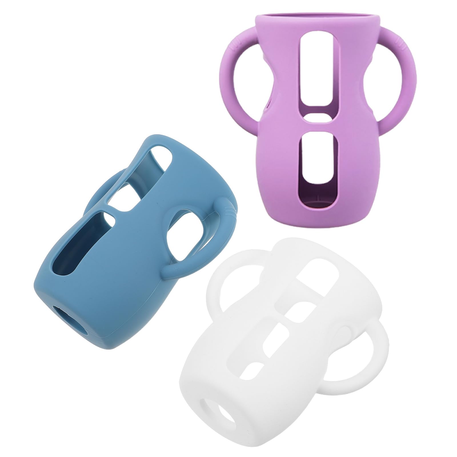 Fundas de Silicona para Biberones 240 Ml, Juego de 3 Piezas, Azul Marino y Morado, con Asas Anticaídas, Protector Interior para Botellas de Vidrio, Compatibles, Accesorios